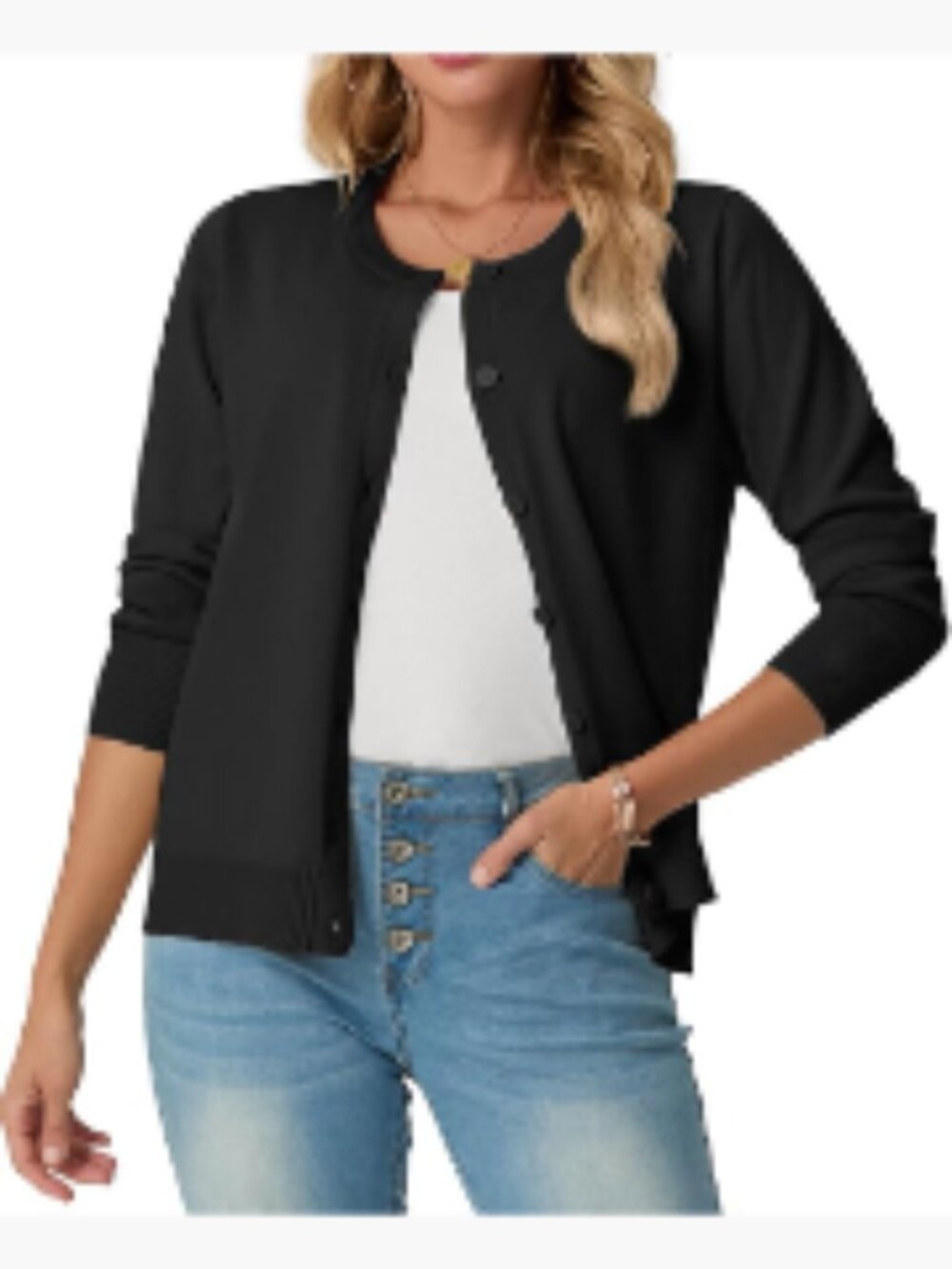 Lightweight Long Sleeve Button Up Soft Ribbed Knit Cardigan Crewneck